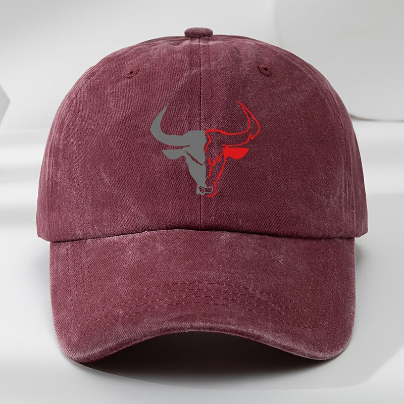 MAKEFGE Vintage Washed Bull Head Baseball Cap - Soft Top, Sweat Absorbent, Breathable, Hat for Outdoor Sports & Casual Wear, Casual Hat | Funky Fashion Accessory | Polyester Fiber Cap