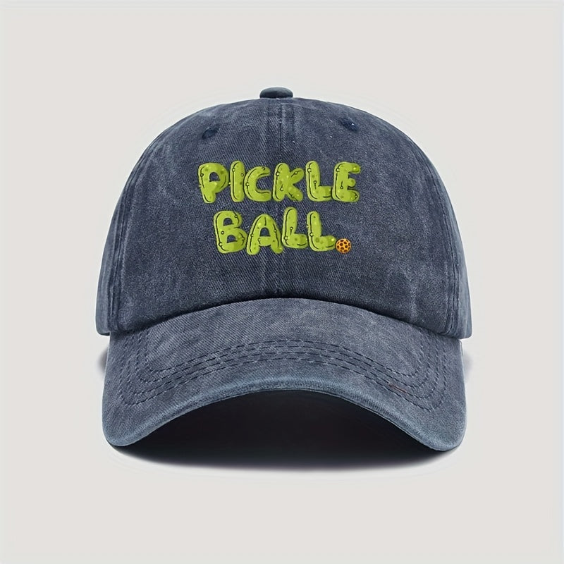 Retro Washed Baseball Cap with PLCKLE BALL Text. Solid Adjustable Design. Ideal for Outdoor, Casual Sports, And Couples