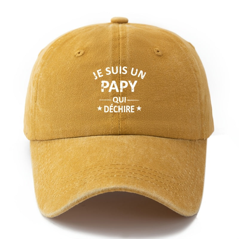 1 Unisex Fashion Versatile Printed Letter "JE SUIS UN PAPY" Baseball Cap | Classic Retro Lightweight Curved Brim, Ideal for Outdoor Travel, Camping, Casual Wear, and Festive Parties, Woven by MAKEFGE