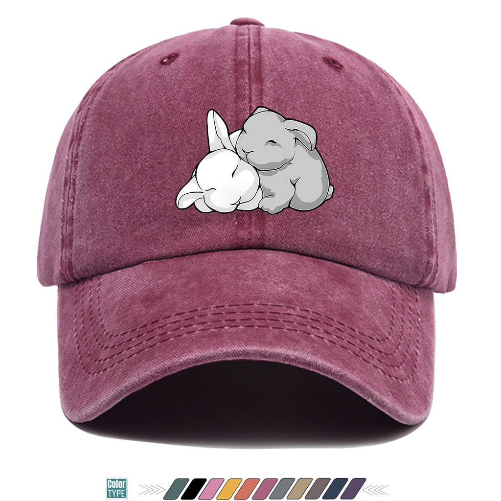 1pc Cuddling Cartoon Rabbits Print Baseball Cap, Soft and Adorable Animal Pattern Hat, Comfortable and Breathable Sun Hat, Stylish Simple  Hat, Unisex Adjustable Baseball Cap, Daily Casual Hat, Couple's Date Hat, Suitable for Daily Outings