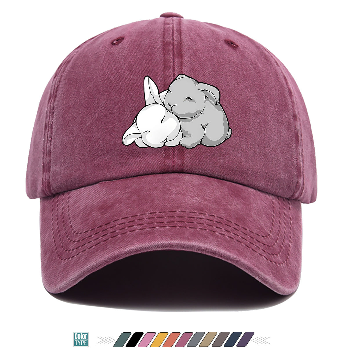 1pc Cuddling Cartoon Rabbits Print Baseball Cap, Soft and Adorable Animal Pattern Hat, Comfortable and Breathable Sun Hat, Stylish Simple  Hat, Unisex Adjustable Baseball Cap, Daily Casual Hat, Couple's Date Hat, Suitable for Daily Outings