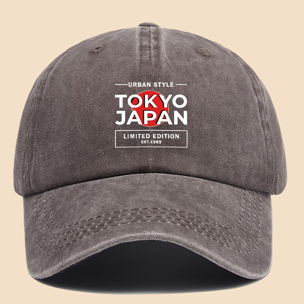 1pc Tokyo Japan City Style Printed Baseball Cap, Unisex, Printed Design, Solid Color Minimalist Vintage Curved Brim Dad Hat, Adjustable Size, All-Season Sun Hat, Suitable for Cycling, Fishing, Hunting, Teen Couple Skateboard Cap, Ideal Gift