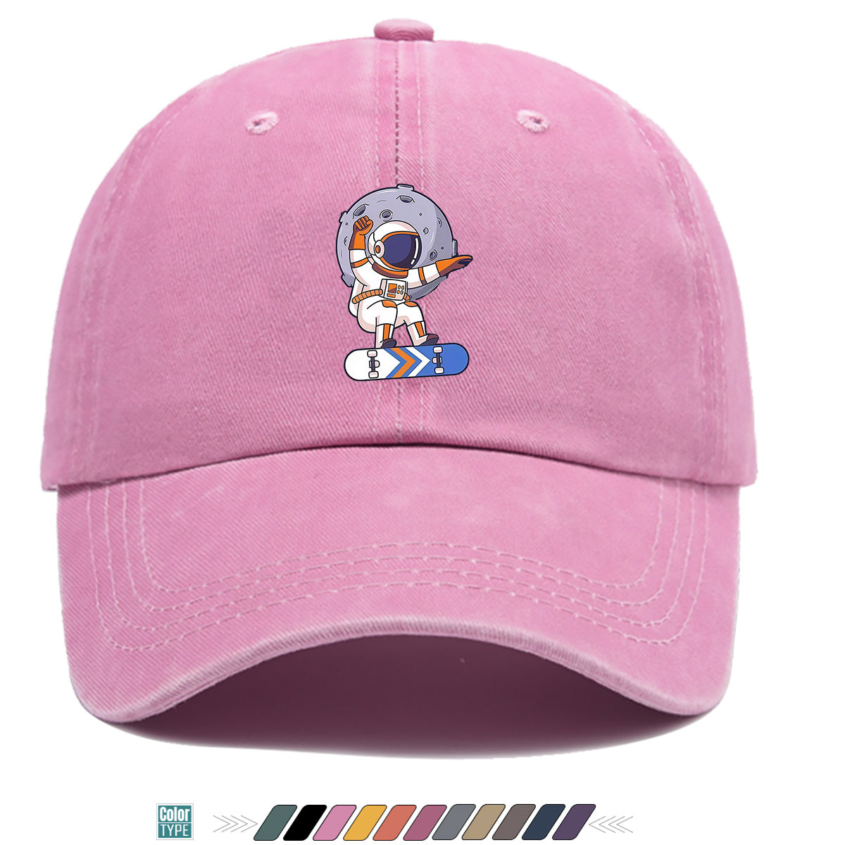 1pc Astronaut Skateboard Print Baseball Cap, Trendy Individual Sun Hat, Fashionable Cool Breathable Unisex Duckbill Cap, Adjustable Size Street Hip-Hop Hat, Outdoor Travel Sunshade Hat Suitable for Skateboarding, Street Dance, Camping