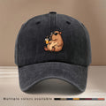 This Is a Baseball Cap with a "Drinking Guinea Pig" Graphic Print. It's Comfortable, Lightweight, and Adjustable in Size. A Six-panel Unisex Hat, This Simple and Trendy Snapback Is Perfect for Outdoor Sports, Picnics, Camping, and  Fashion