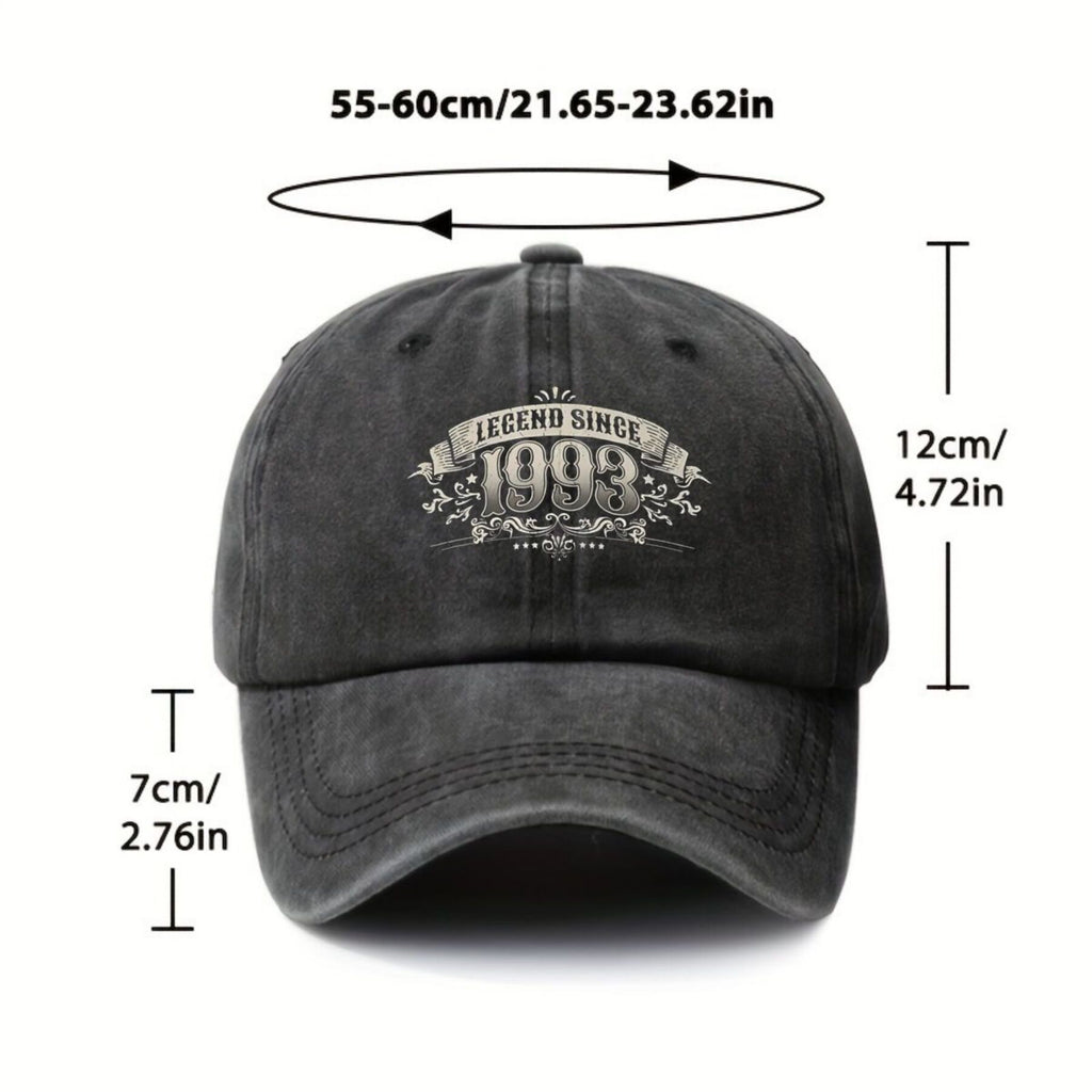 1993 Vintage Text Design Retro Washed Distressed Baseball Cap, Unisex, Adjustable, Lightweight, Breathable Golf Cap with a Vintage Style