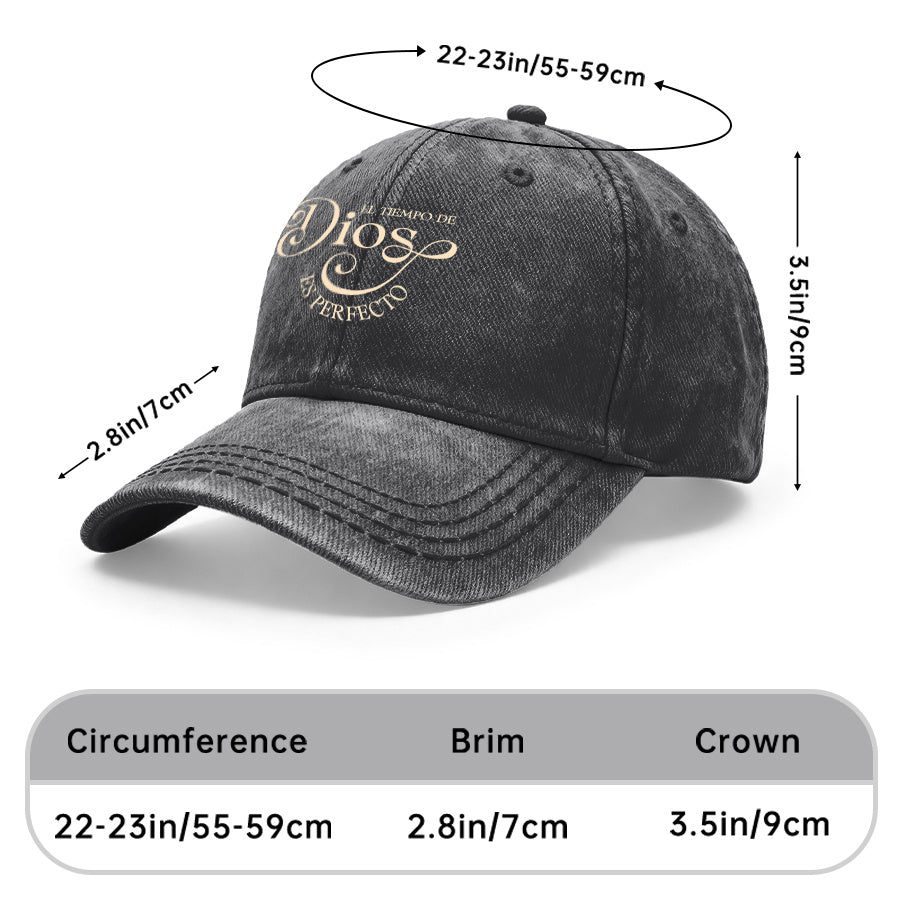 Vintage Washed Unisex Baseball Cap, Decorated with Christian Spanish Embroidery "El Tiempo De Dios", Adjustable Fit, Suitable for Men And Women, Ideal As a Church Faith Gift, for Outdoor Activities, And Everyday Casual Wear, Suitable for a