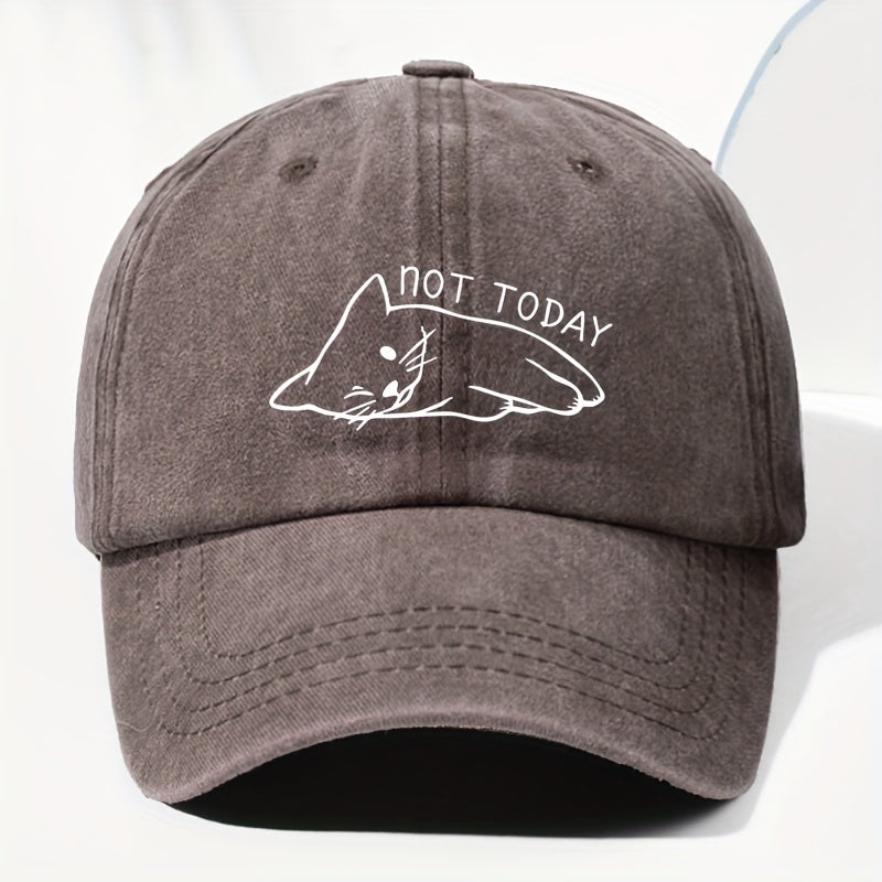 A Unisex Vintage Baseball Cap with Cat Print, Suitable for Outdoor. It Features Adjustable Size, Perfect for Daily Wear, All Seasons