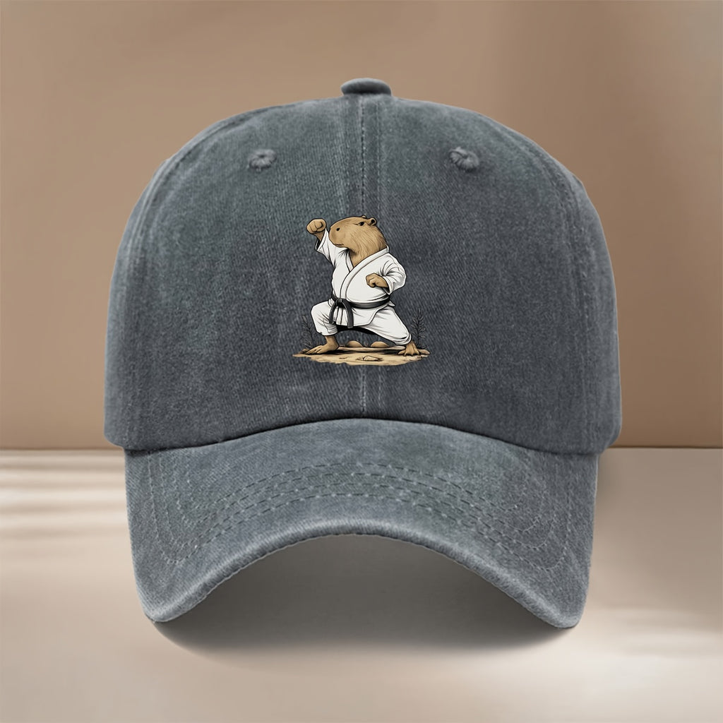This Is a Baseball Cap Featuring a Capybara Design with a Martial Arts Theme. It'S Lightweight, Trendy, Adjustable, And Suitable for Both Men And Women. The Comfortable And Stylish Duckbill Hat Is Perfect for Outdoor Sports, Gatherings