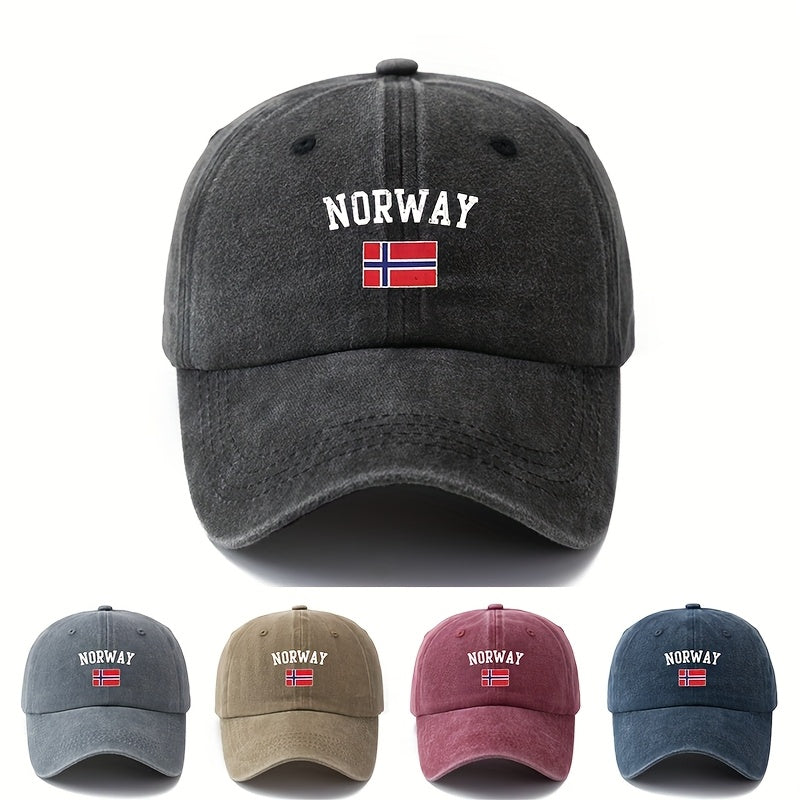 Unisex Norwegian Flag & NORWAY Lettering Vintage Cap - Norway Pride Outdoor Travel Hat, Lightweight Curved Brim, Hand Washable Black Norwegian Flag for &, Casual Wear Accessory (Norwegian Flag)