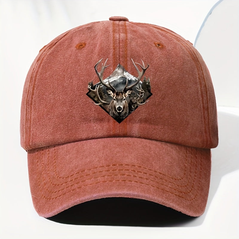 Men' & Women' Vintage Elk Print Trucker Hat - Adjustable Soft Top Baseball Cap with Elk Antler, Washed Suitable for Outdoor, Fishing,, Driving - for - Wear, Casual Cap for Sports and Daily Use