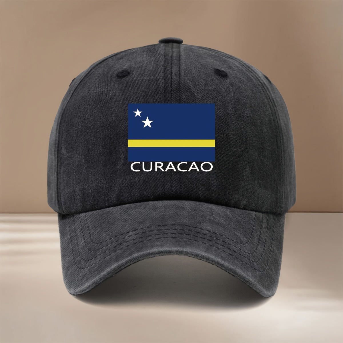 Baseball Cap with CURACAO Text and Flag Pattern, Featuring a Relaxed Fit and Curved Brim. This Trendy Textured Snapback Is a Comfortable, Lightweight, and Casual Unisex Six-panel Hat. It's Also a Hip-hop Style Adjustable Cap with a Simple