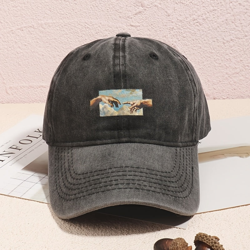 Unisex Washable Old Baseball Cap Printed Daddy Hat Breathable Adjustable Sun Hat Unisex