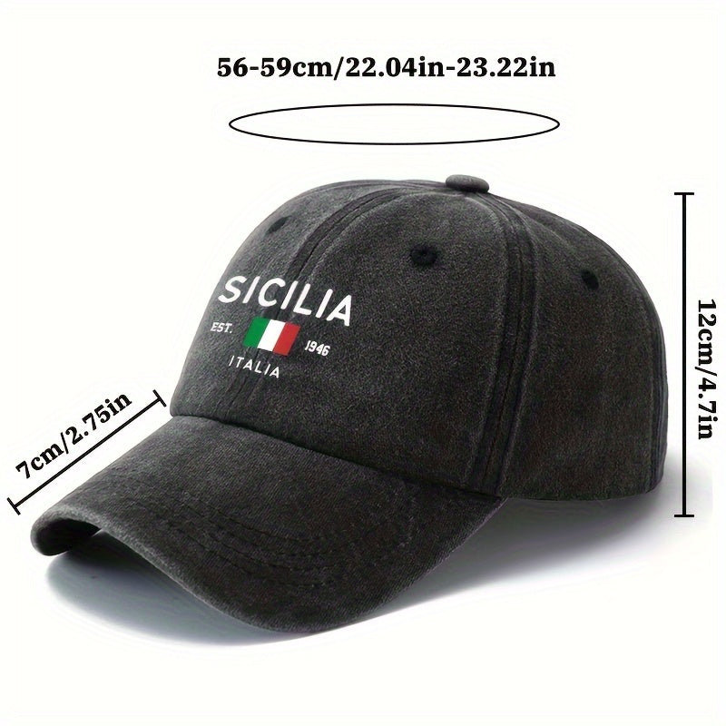 MAKEFGE Unisex SICILIA EST.1946 ITALIA Truck Baseball Cap- Italian Flag Color Design, Adjustable Snapback, 5pcs Breathable Fabric, Casual Outdoor Travel Camping Hat, Suitable for Men and Women, Fashionable and Durable Headwear, Casual Style,  Travel