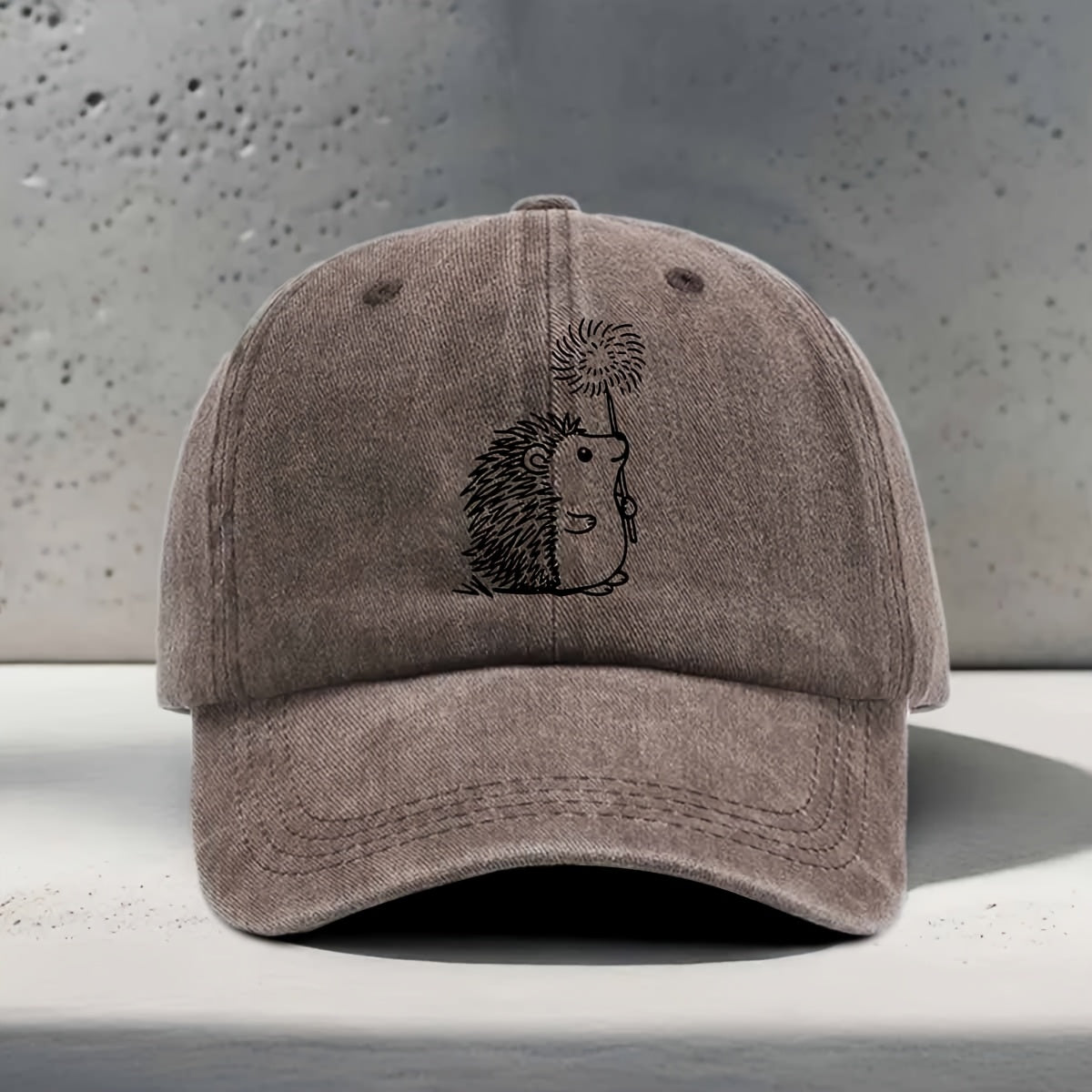 Men's & Women's Hedgehog Print Baseball Cap - Adjustable Washed Curved Brim Hat Suitable for Outdoor Sports, Travel, Casual Wear - Unisex Hip-Hop Cap with Hedgehog, for Daily Use and Vacation Activities