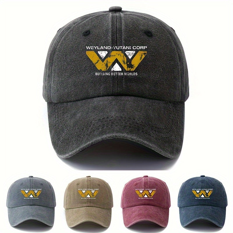 A Versatile Unisex Baseball Cap Featuring a Printed 'WEYLAND-YUTANI CORP' Design, This Classic Retro Hat Is Lightweight with a Curved Brim, Perfect for Outdoor Activities Like Vacations, Camping, And Other Casual Events