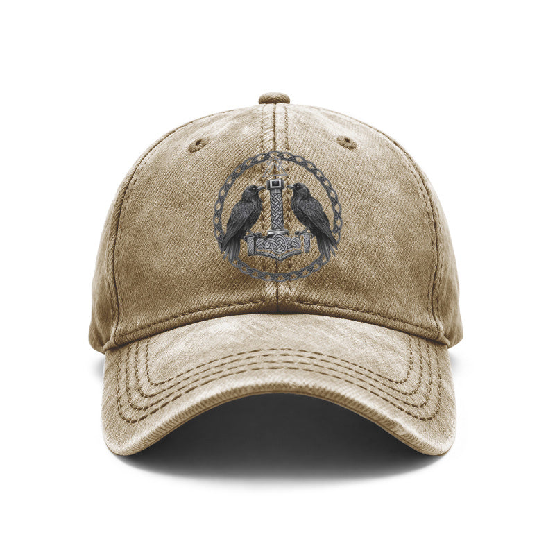 A Viking Raven And Thor'S Hammer Norse Mythology Baseball Cap - Adjustable Unisex Viking Design, Suitable for Outdoor And Everyday Casual Wear, a Gift for Both Men And Women, And a Viking-Themed Accessory for Daily Use And Themed Events