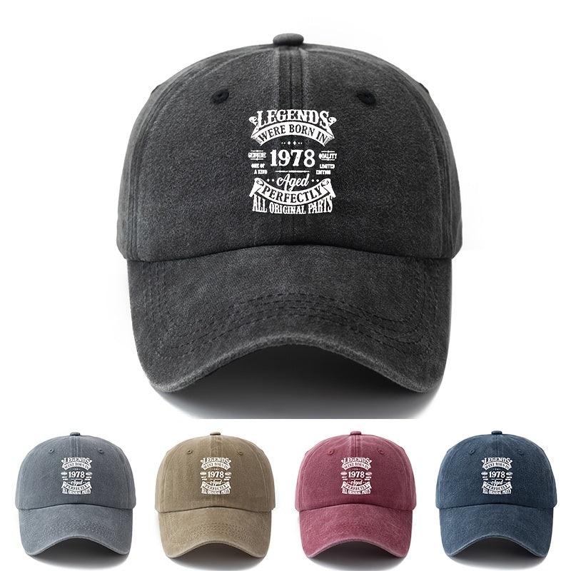 Unisex, Fashionable And Versatile Printed S 1978 Baseball Cap, Classic Retro Washed Outdoor Lightweight Curved Brim Cap, Suitable for Outdoor Vacations, Travel, Camping, And Other Casual Occasions, Hip-Hop Cap for Holiday Parties, Casual Cap