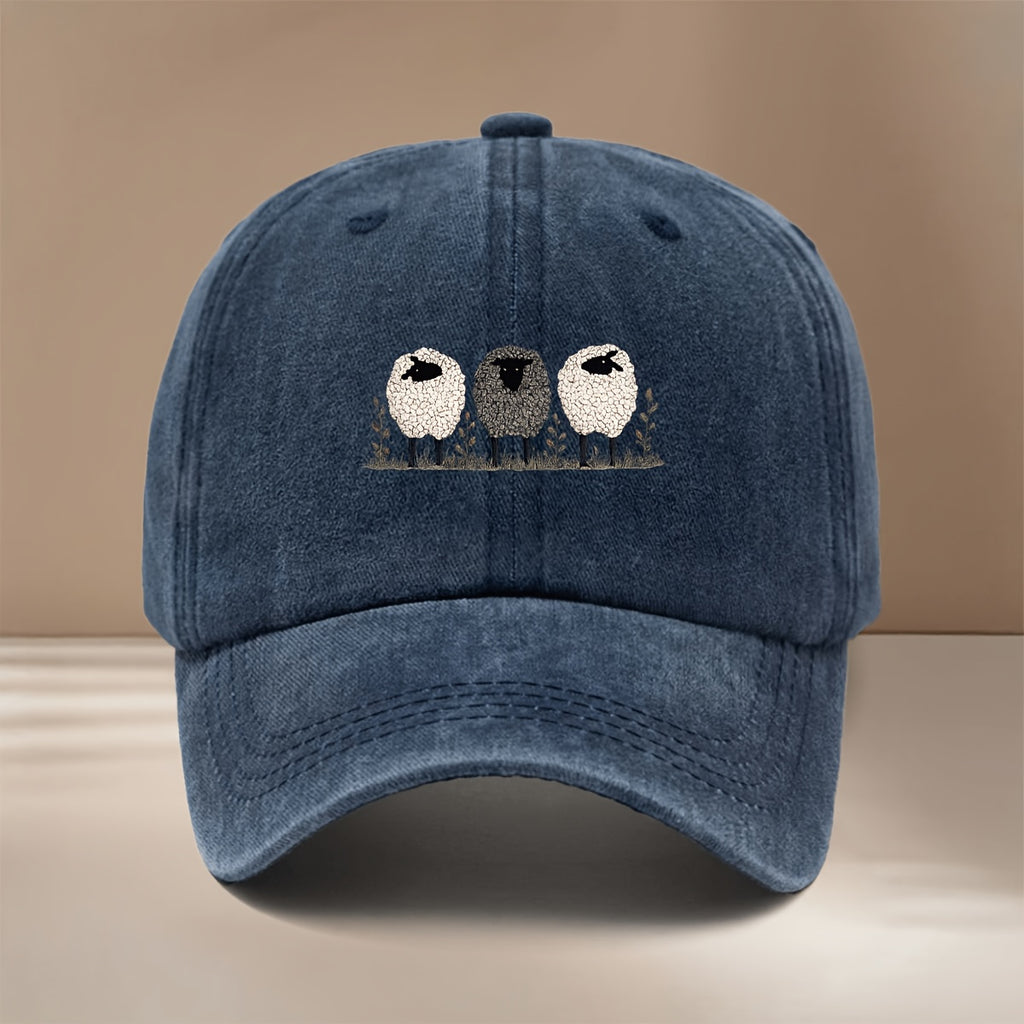 This Is a Baseball Cap with a Small Flock of Sheep Print, Suitable for All Seasons, with an Adjustable Size. It's a Unisex Hip-hop Hat, a Lightweight and Simple Snapback Cap for Outdoor Sports, Dinners, and Camping. It's a Trendy  Curved-brim Hat