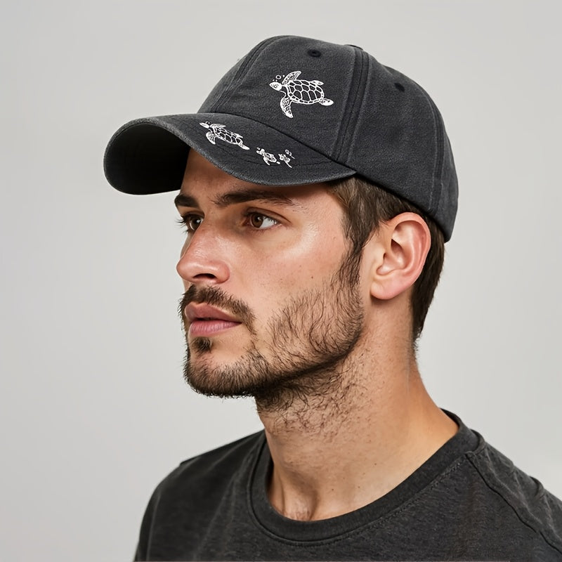 A Stylish Printed Baseball Cap Featuring a Dual Print Design of a Sea Turtle, Perfect for Both Men And Women. This Trendy Curved-Brim Hat Is Lightweight And Ideal for Outdoor Casual Wear And Hip-Hop Style