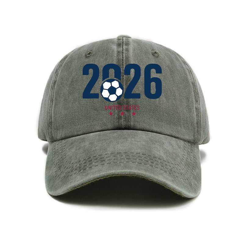 Washed Distressed Printed Baseball Cap Adult Hot Selling Trendy Style 2026 Soccer Print Washed Vintage Distressed Soft Top Cap Unisex