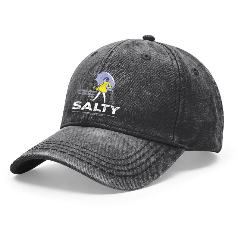 1pc Retro Distressed Unisex Baseball Hats, Salty Girl Featuring an Umbrella And Raindrop Graphic, Adjustable Fit, Ideal for Outdoor Events And Everyday Use, Perfect Gifts for Both Men And Women, Friends