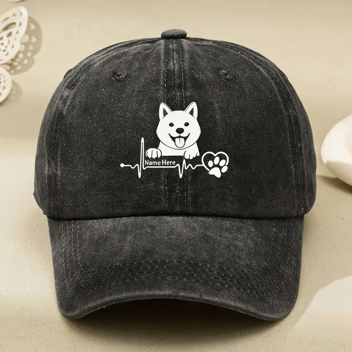 Cute Dog Paw Heartbeat Embroidered Hat Unisex Casual Street Style Vintage Baseball Cap for Pet Lovers Anniversary Gift