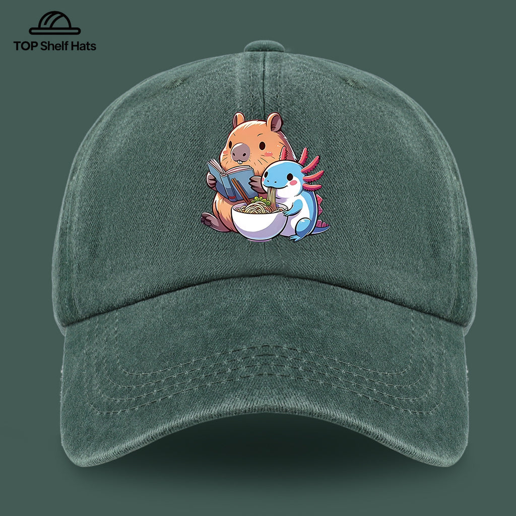 1pc Cap Compatible for Women & Men - Capybara & Salamander Print Adjustable Snapback, Lightweight Breathable Unisex Outdoor Hat with Capybara & Salamander, Valentine'S Gift, Casual Wear For, Beach, Daily Use (Ideal for For)