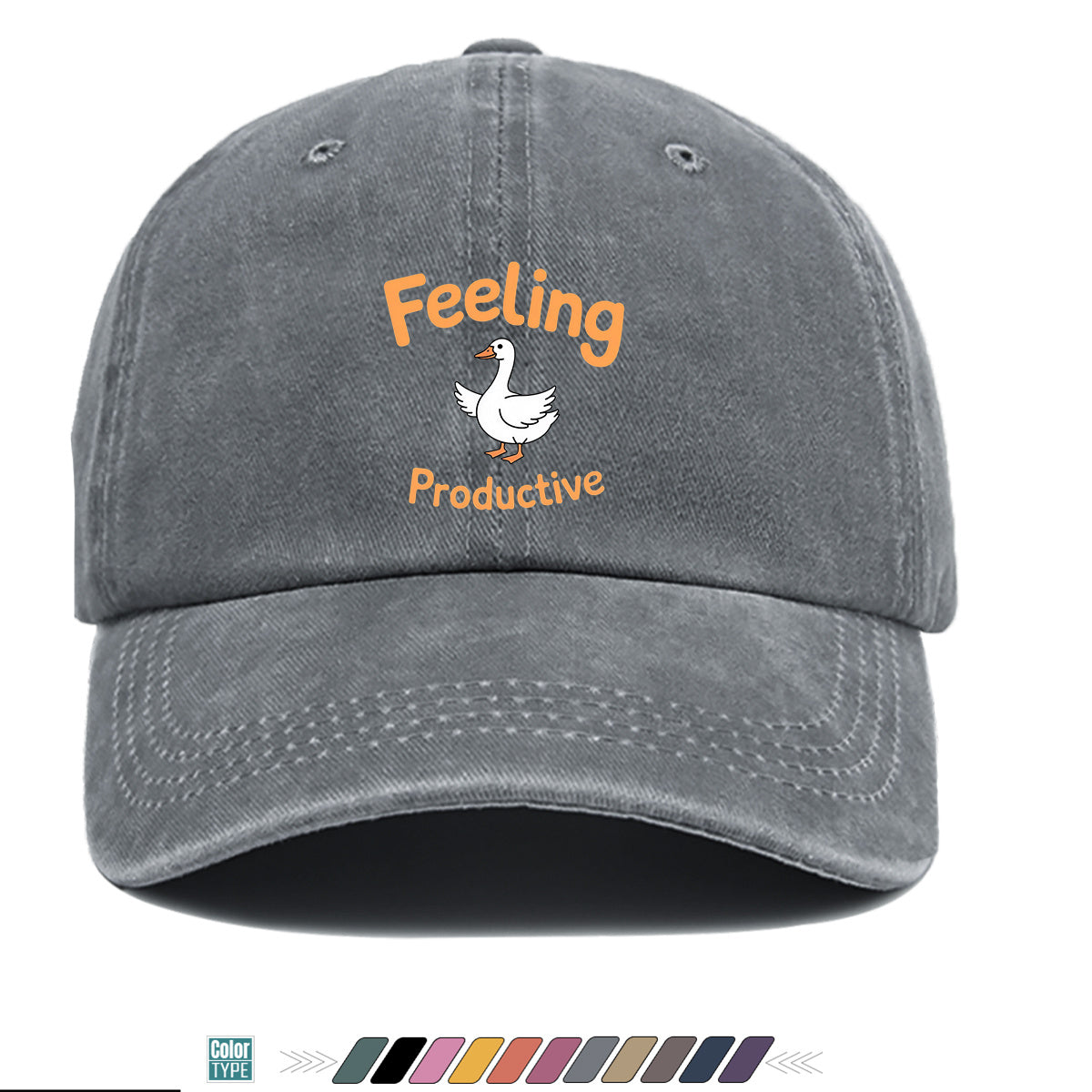 1pc Fun Duck "Feeling Productive" Printed Baseball Cap, Comfortable and Breathable Sun Hat, Stylish, Simple, and Beautiful, Unisex Adjustable Baseball Cap, Trucker Hat, Beach Vacation Hat, Suitable for Outdoor Fishing, Hunting, Vacations