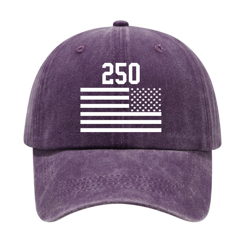 Washed Distressed Printed Baseball Cap Adult All-Match Vintage 250Th Anniversary Print Washed Distressed Soft Brim Sun Hat Unisex Trendy Baseball Cap