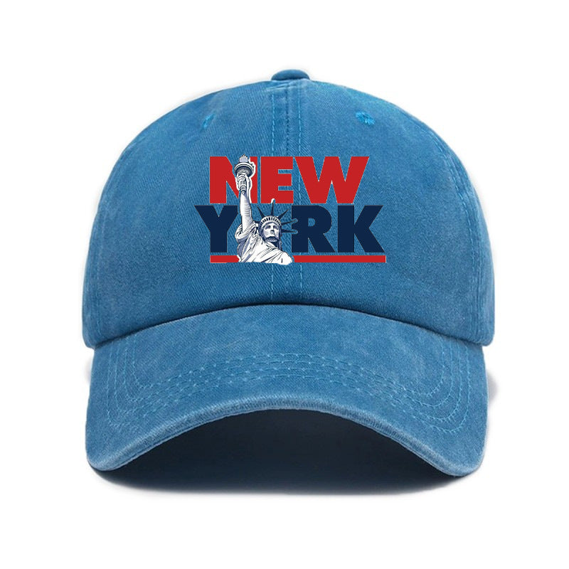 1 Washed Distressed Printed Baseball Cap for Adults, Versatile Vintage New York Statue of Liberty Print Washed Distressed Soft Top Sun Baseball Cap, Unisex