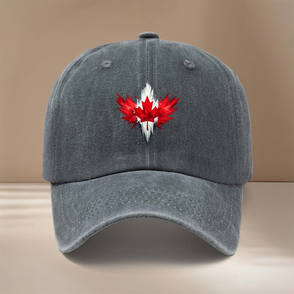 Red Maple Leaf Pattern Baseball Cap Lightweight Fashion Duckbill Hat Unisex Vintage Distressed Style for Parties, Camping, And Hip-Hop Outfits, Trendy Comfortable Curved Brim Hat with Texture And Versatile Fit, Casual Hat with Adjustable Size