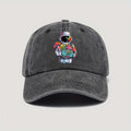 Vintage-style Astronaut Holding Various Mushroom Prints, Washed Baseball Cap, Fun Adjustable Hat