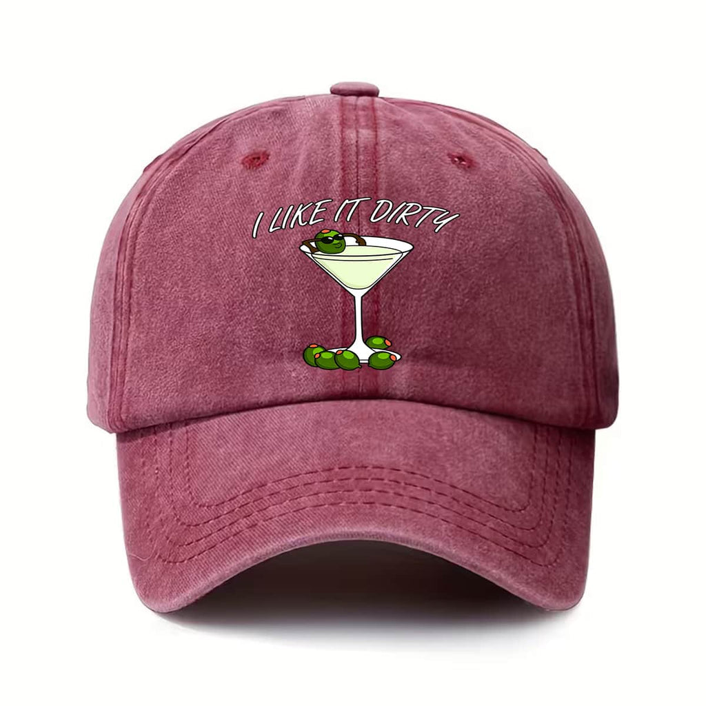 Men'S Dirty Martini Cocktail Baseball Cap - Adjustable Buckle Cap, Featuring Olive And Martini Charms, Green Olive Accents, Machine Washable Unisex Hat, Suitable for Parties, Everyday Wear, Bartender Gifts, And Drink Additions