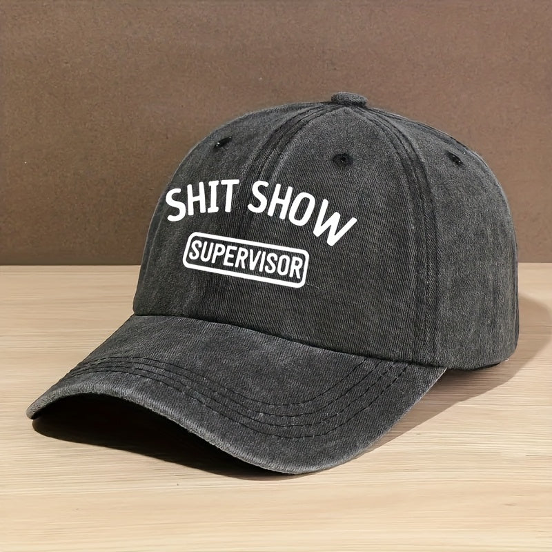 Vintage Style Baseball Cap, 100% Polyester Breathable Fabric, Adjustable Fashion Hat with 'SHIT SHOW SUPERVISOR' Print, Suitable for Daily Wear and Outdoor Activities, Outdoor Hat| Fashion Accessories| Adjustable Fit Hat, Baseball Cap