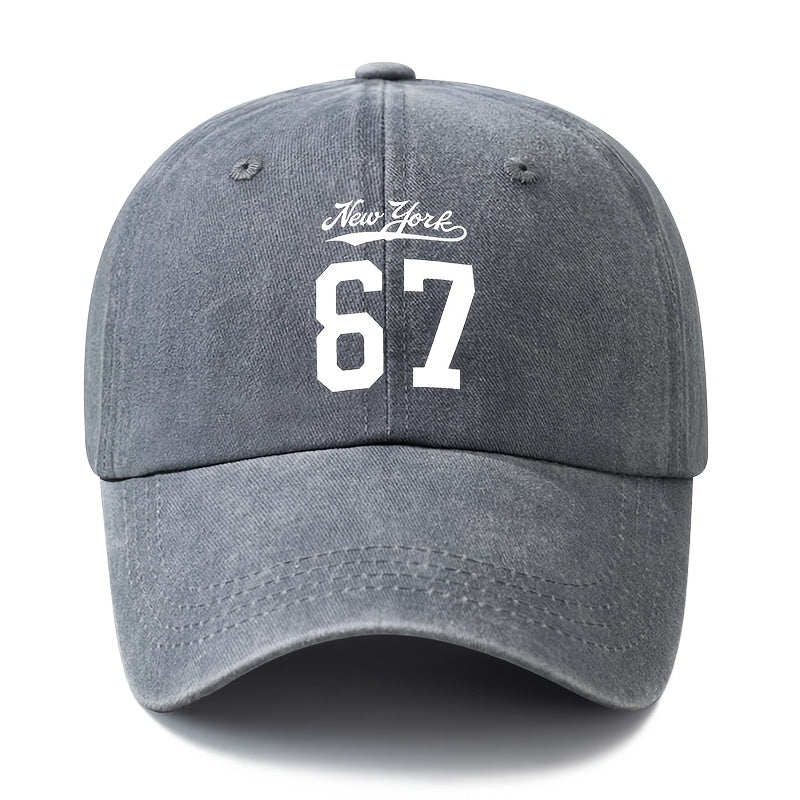 A Stylish And Versatile Unisex Baseball Cap Featuring a New York 67 Print, This Classic Retro Washed Outdoor Cap Is Lightweight And Curved-Brimmed. It'S Perfect for Casual Occasions Like Outdoor Vacations, Camping, And Holiday Parties
