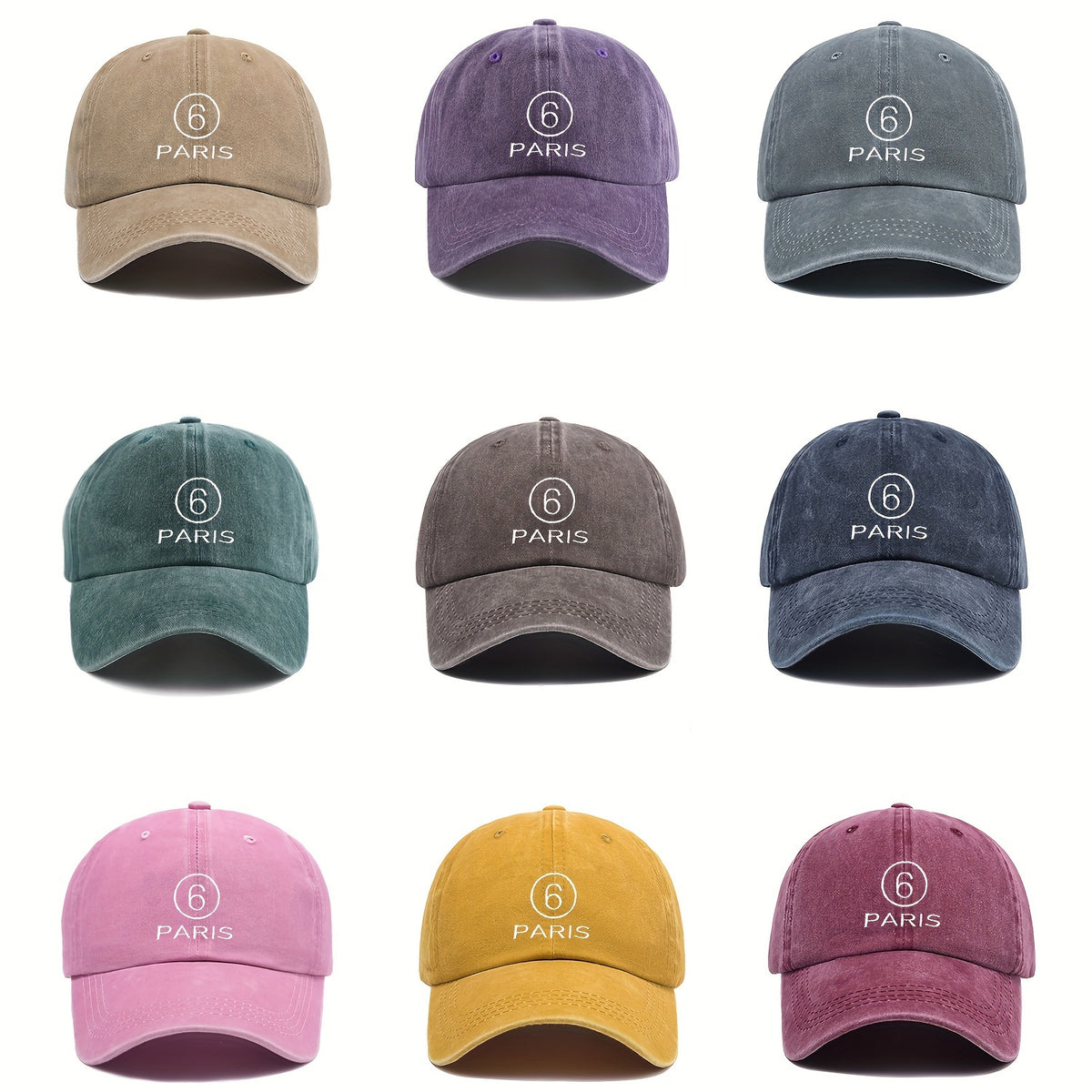 MM Style "Paris" Number ⑦ Baseball Cap Solid Color Easy Paris Embroidery Number 6 Fashion Curved Brim Hat Universal for All Seasons Men And Women Adjustable Size Comfortable And Breathable