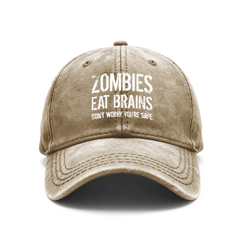 1pc Retro Distressed Unisex Baseball Hats, Zombies Consume Brains, Don'T Panic, You'Re Secure. Design Print Motif, Adjustable, Ideal for Outdoor Activities And Casual Attire, Presents for Both Men And Women, Friends