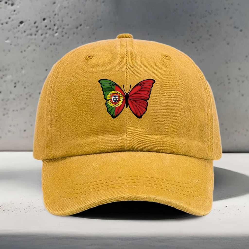 Women'S Baseball Cap Portuguese Flag Element Butterfly Print Classic Trendy Fashion Easy Unisex Dad Hat Travel Vacation Outdoor Sports Multi-Scene Matching Curved Brim Style Casual Lightweight Comfortable Non-Constricting Soft Top Hat