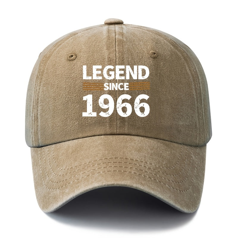 A Unisex Fashionable and Versatile Printed "LEGEND SINCE 1966" Baseball Cap, Featuring a Classic Vintage Washed Lightweight Curved Brim. Suitable for Outdoor Vacations, Travel, Camping, and Other Casual Occasions. Also Ideal as a Hip-hop Cap