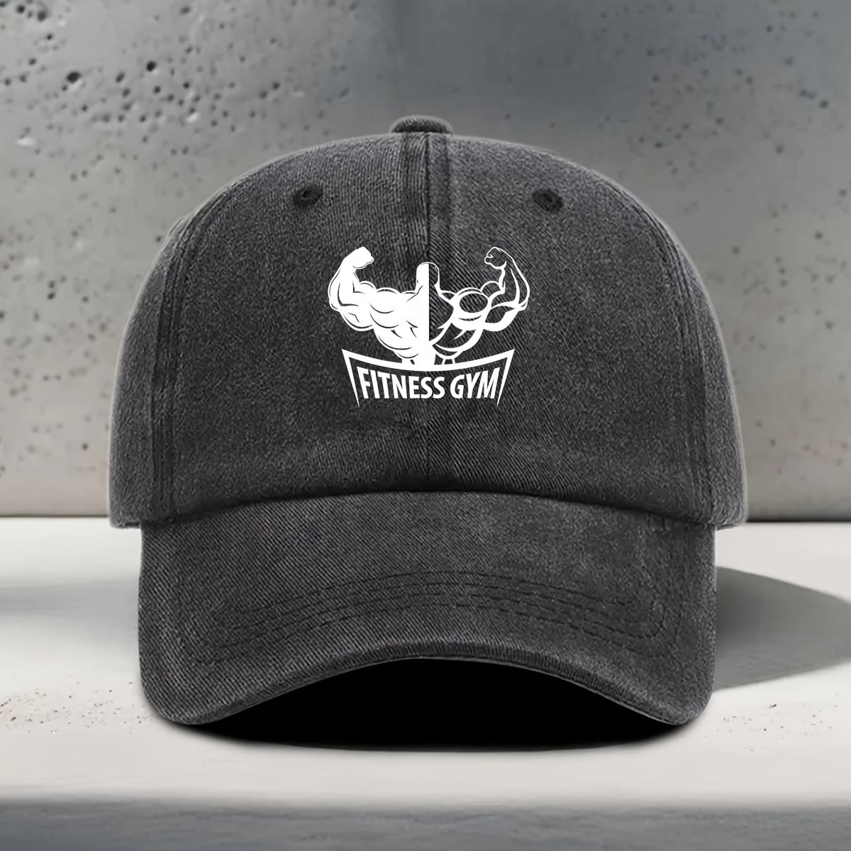 Men's & Women's Adjustable Baseball Cap with Muscle Silhouette & "FITNESS GYM" Print - Curved Brim Snapback Hat Suitable for Gym, Yoga, Outdoor Sports, Washed Style for Fitness Enthusiasts, Strength Training, Unisex