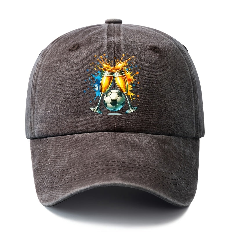 2026 Football Event Special Baseball Cap, Unisex Fashion All-Match Printed Beer Football Baseball Cap, Classic Retro Washed Outdoor Lightweight Curved Cap, Trucker Hat, Suitable for Outdoor Vacation Travel Camping And Other Casual Occasions