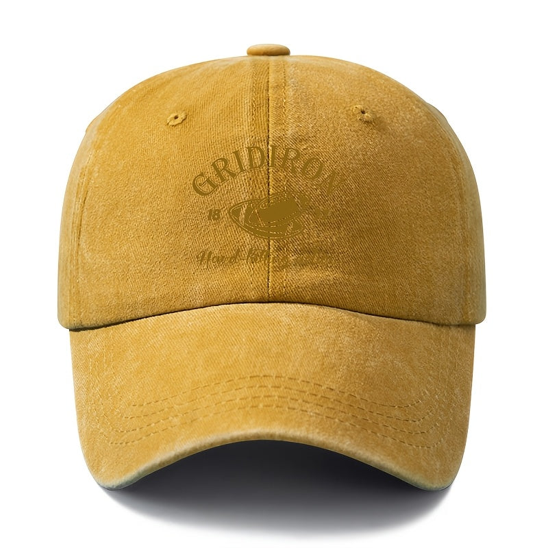 A Stylish And Versatile Unisex Printed GRIDIRON Baseball Cap, Featuring a Classic Retro Washed Design Suitable for Outdoor Activities. This Lightweight Curved-Brim Hat Is Perfect for Truck Drivers And Is Ideal for Casual Occasions Like Outdoor Vacat