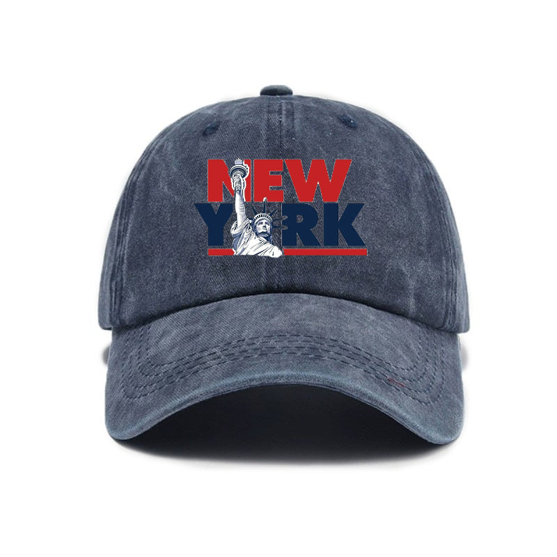 1 Washed Distressed Printed Baseball Cap for Adults, Versatile Vintage New York Statue of Liberty Print Washed Distressed Soft Top Sun Baseball Cap, Unisex