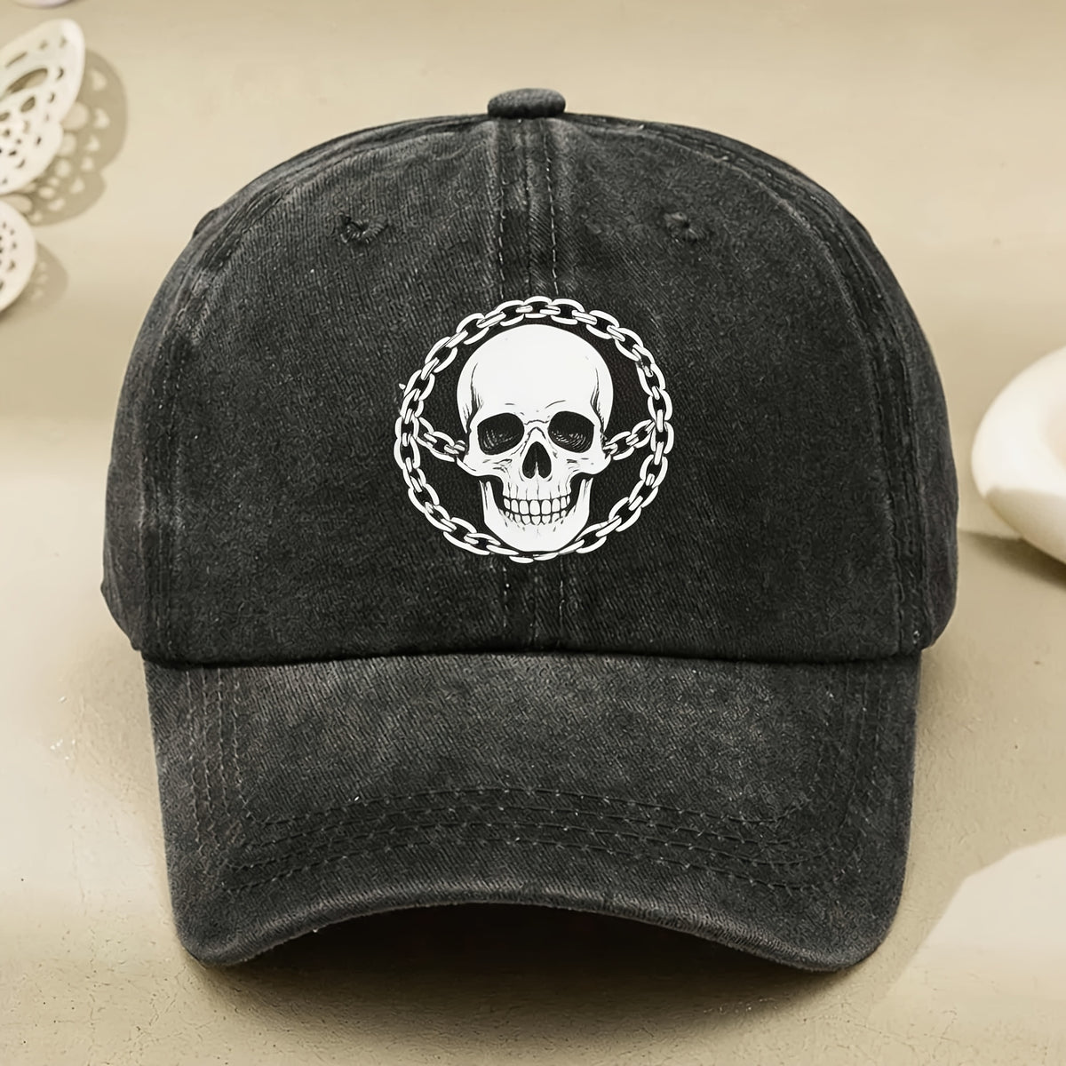 Vintage Chain Circle Graphic Black Baseball Cap for Men Women Cool Street Casual Anniversary Gift