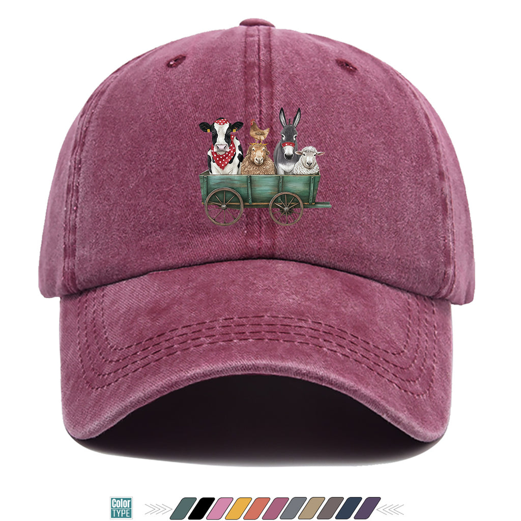 1pc Farm Animal Fun Cartoon Print Baseball Cap, Comfortable Breathable Sun Hat, Fashionable Cute Aesthetic Unisex Cap, Adjustable Size, Travel Hat, Pastoral Style Casual Hat, Suitable for Outdoor Picking, Farm Tour, Picnic, Dog Walking