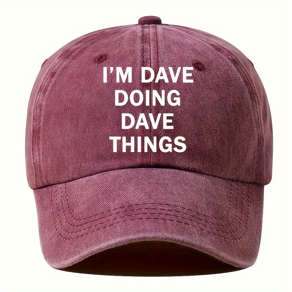 ATHACER Men'S "I'm Dave Things" Vintage Baseball Cap - Retro Washed Black Hat with Bold Text, Lightweight & Breathable for Outdoor Fashion, Hand Wash Only, Outdoor Headwear, Casual Headgear, Distressed Texture