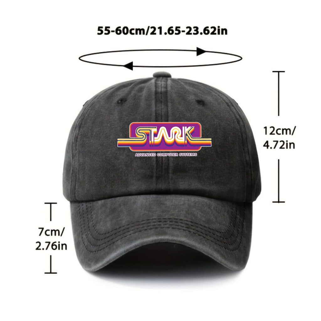 1980S Stark Technologies Computer Graphics Sticker Vintage Washed Distressed Duckbill Cap Unisex Outdoor Baseball Hat Adjustable Lightweight Breathable Retro Style Golf Cap