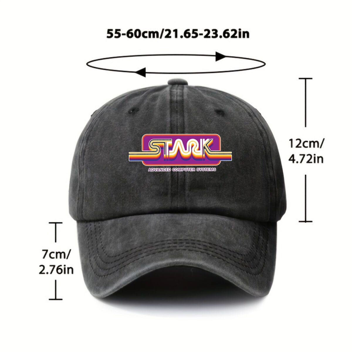 1980S Stark Technologies Computer Graphics Sticker Vintage Washed Distressed Duckbill Cap Unisex Outdoor Baseball Hat Adjustable Lightweight Breathable Retro Style Golf Cap