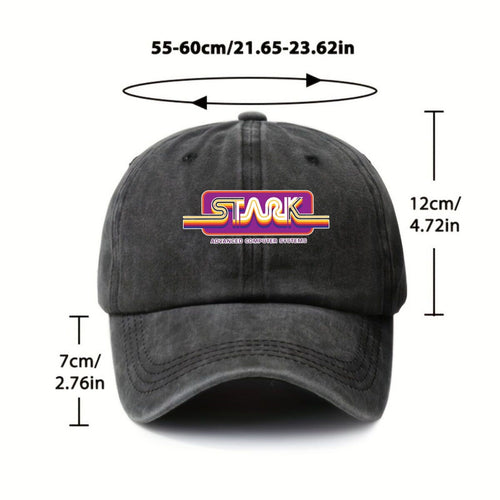 1980S Stark Technologies Computer Graphics Sticker Vintage Washed Distressed Duckbill Cap Unisex Outdoor Baseball Hat Adjustable Lightweight Breathable Retro Style Golf Cap
