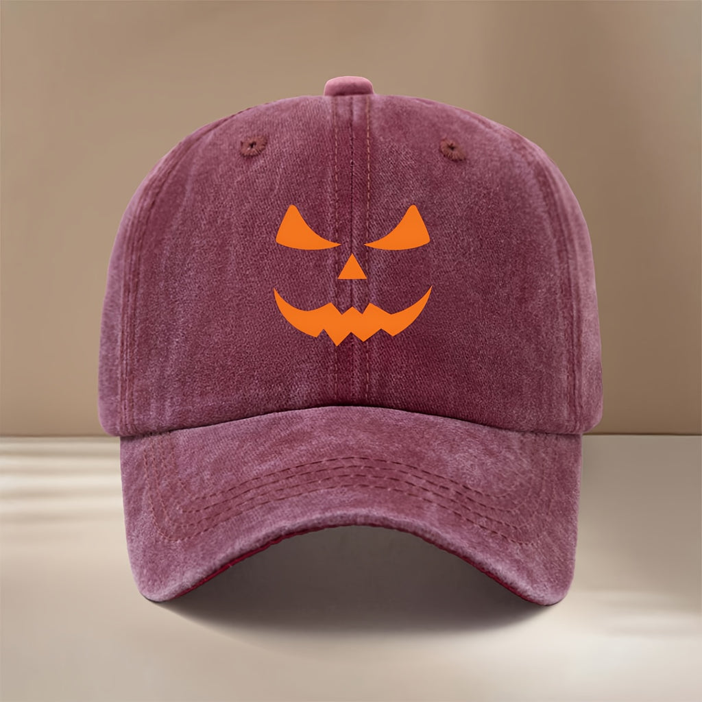 Pumpkin Joyful Face Pattern Baseball Cap, Adjustable Size, Fashionable Hip-Hop Hat for Men and Women, Curved Brim Hat for Parties, Dinners, and Camping, Comfortable and Lightweight Duckbill Cap, Highly Versatile Six-Panel Hat, Simple with Textured